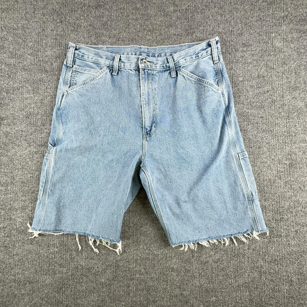 Levis Cargo‎ Shorts Mens 38 Light Wash Denim Frayed Hem Workwear Utility Pockets